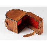 Hardy Bros Ltd Makers Alnwick England leather block D shaped reel case: with red velvet lining