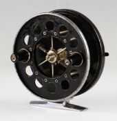 Allcocks Aerial black alloy centre pin reel - 3.75” dia - 6 spoke with tension regulator, chromed