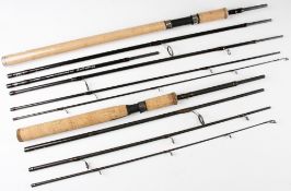 Pair of Carbon Shimano Travel Fishing Rods: Four piece Exage S.T.C. 66MHS-4 6’6” Line WT.6-17lb Lure