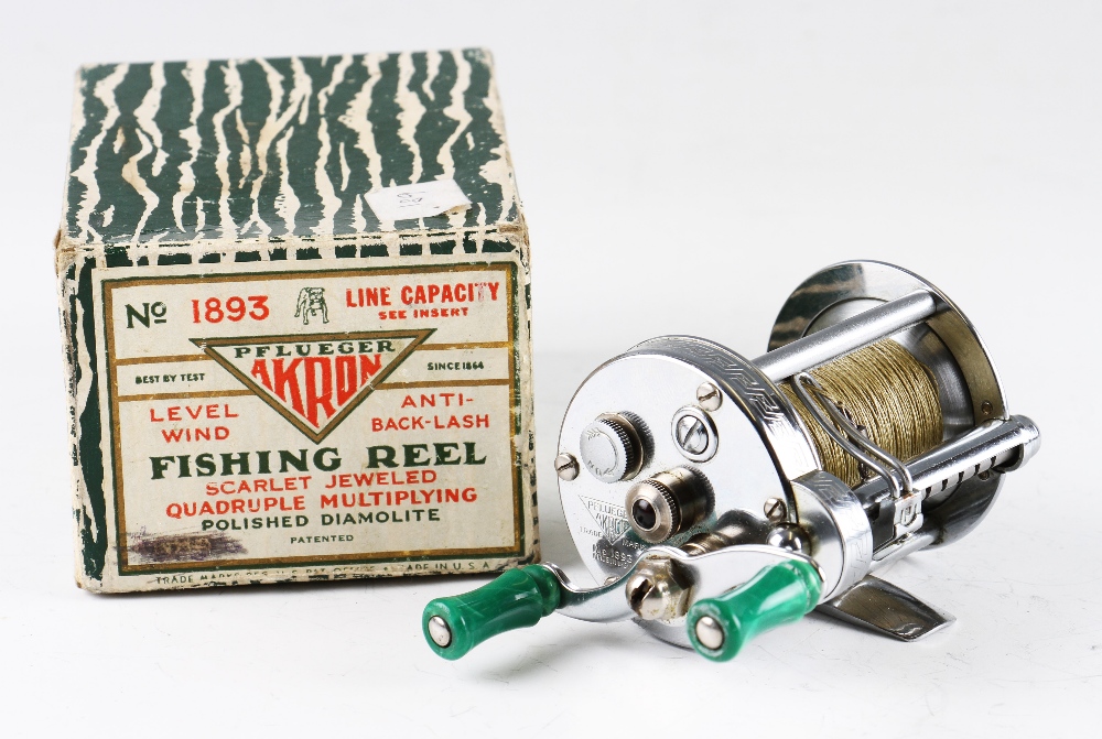 Pflueger Akron level wind multiplying reel – c/w line, spanner, and instruction manual - appears