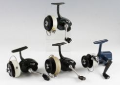 Collection of early Abu fixed spool spinning reels (4):2x Abu Svangsta 444A in green and cream