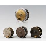 Collection of various brass, brass and alloy plate wind fly reels (4): interesting alloy and brass