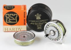 Fine Hardy Bros Marquis 6# multiplying fly reel and spare spool (2) - 3.25 inch dia - smooth alloy