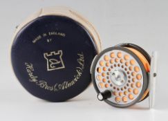 Hardy “The Flyweight” alloy trout fly reel: 2.5” dia reversible heavy U shaped line guard, smooth