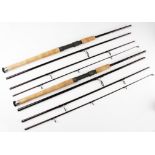 Pair of Carbon Greys Travel Fishing Rods: Four piece Missionary Spin 9’ 30-100g together with Four