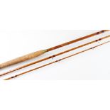 Fine Edgar Sealey “All Round” split cane salmon rod: 12ft 3pc with red agate lined butt and tip