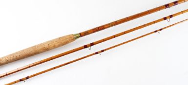Fine Edgar Sealey “All Round” split cane salmon rod: 12ft 3pc with red agate lined butt and tip