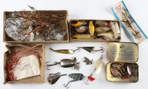 5 Boxes of various Spoons & Lures, To include prawn mounts, triple hook traces (red), Heddon River