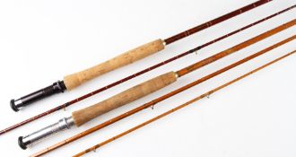 2x Edgar Sealey trout fly rods: fine Octofly De Luxe built cane 10ft 3pc – with red agate lined butt