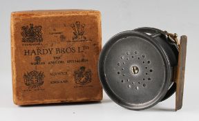 Hardy Bros Alnwick Perfect brass faced salmon fly reel c.1905 - 3.5” dia – makers Rod in Hand and