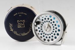 Hardy Reel: Hardy Marquis #7 alloy fly reel, 2 screw latch, single black handle, smooth foot, U