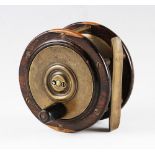 Early P.D Malloch Perth 4” Scottish pattern laburnum wood/brass salmon fly reel, tapered handle,