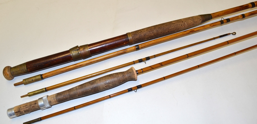 Carter & Co London Fly Rods (2): early 8ft 3pc whole cane with 16” greenheart tip, sliding band