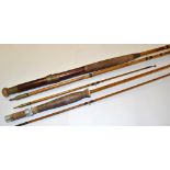 Carter & Co London Fly Rods (2): early 8ft 3pc whole cane with 16” greenheart tip, sliding band