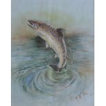 Hay, R.W (British) “Leaping Trout” water colour signed and dated 1961 by the artist – image 12.75