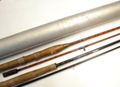 Hardy Alloy Rod Tube and 2x trout fly rods – large Hardy Bros Alloy rod tube overall 63”x 2.5”; good