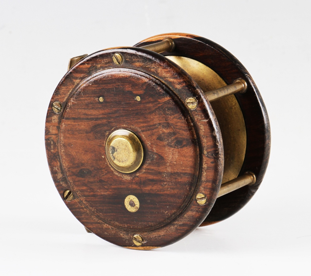 Early P.D Malloch Perth 4” Scottish pattern laburnum wood/brass salmon fly reel, tapered handle, - Image 2 of 2