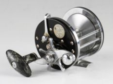 Pflueger Ohio 1978 saltwater reel, marble effect torpedo handle, ratchet and brake controls,