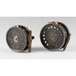 J S Sharp Aberdeen Reel: The Scottie 3.5” with smooth 2 screw brass foot missing 1 screw, perforated