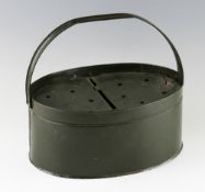 Green live bait kettle carrier – with hinged lid, with star pattern holes, folding handle –