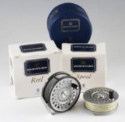 Hardy St Aidan alloy salmon fly reel and spare spool: 3.75” dia. - reversible nickel U shaped line