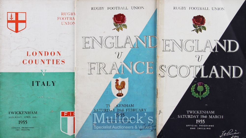 1955 England etc Rugby Programme Selection (3): The Twickenham issues from England v France and v