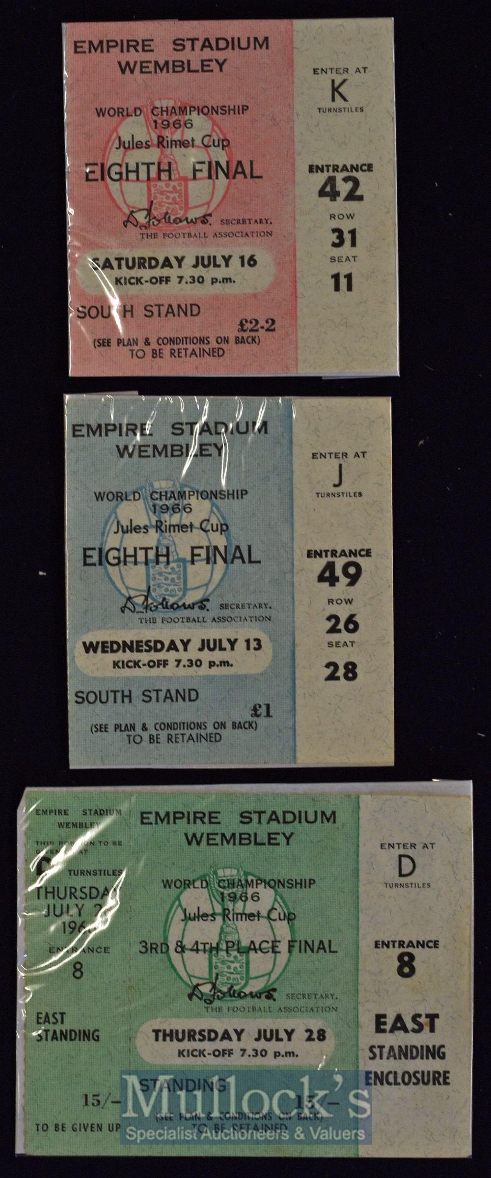 1966 World Cup match tickets at Wembley England v Mexico 16 July 1966, France v Mexico 13 July 1966,