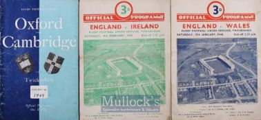 1948 Trio of Rugby Programmes, England v Wales & v Ireland and Oxford v Cambridge (3): In fair to