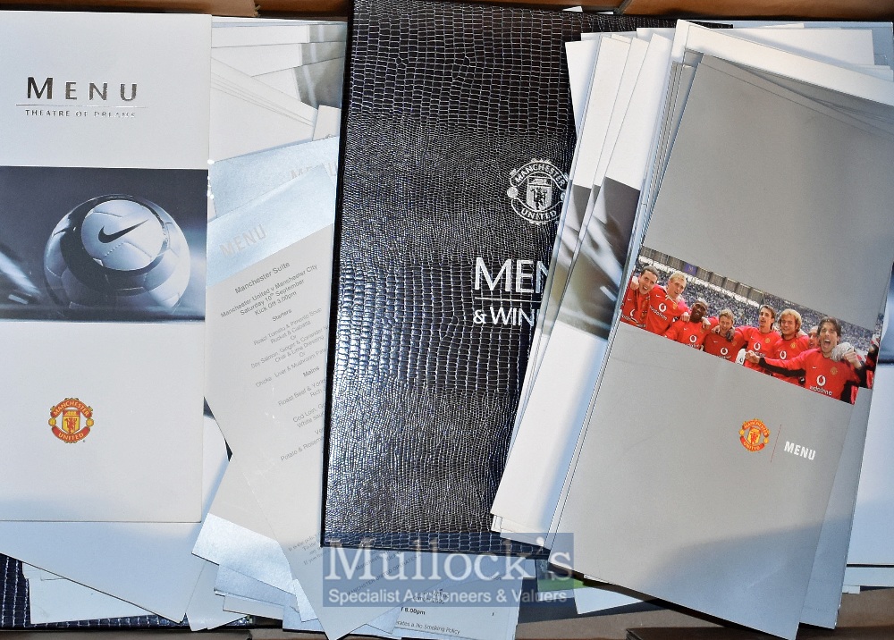 A box of Manchester United match menus and wine lists for the period 2004 to 2012 to include league,