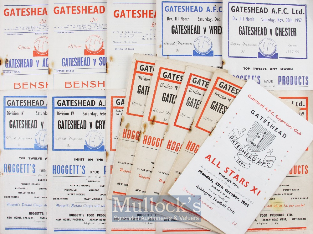 Selection of Gateshead home football programmes to include 1953/54 Accrington Stanley 1954/55