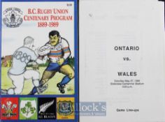 Wales ‘B’ in Canada, 1989 Rugby Programmes: A colourful-covered issue for the British Columbia game,
