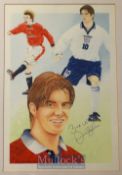 David Beckham Signed Watercolour signed by the artist ~Keith Johnson 96~, signed in ink, framed