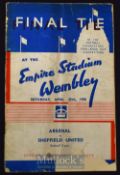 1936 FA Cup final football programme Arsenal v Sheffield Utd 25 April 1936. Cover loose, tear to