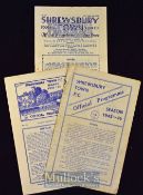 Shrewsbury Town v Nottingham Forest 1945/46, 1946/47, 1949/50 Midland League match programmes. (3)