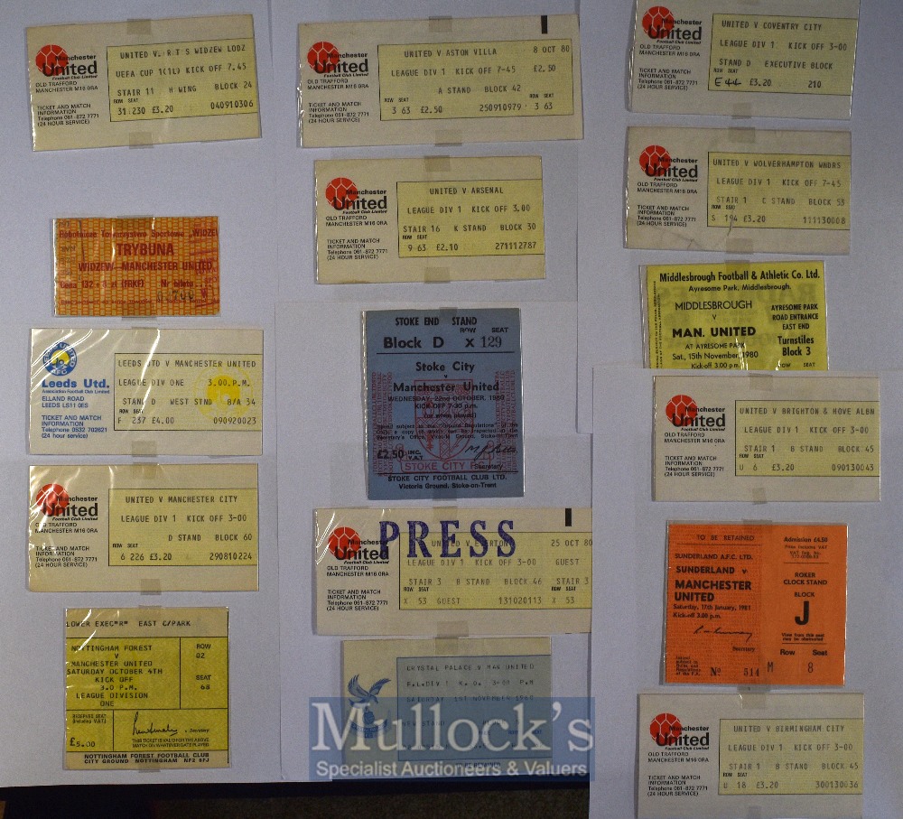 1980/81 Manchester Utd Division 1 match tickets homes (21) plus aways (18); FA Cup Brighton (h) +