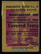 1957/58 Manchester Utd v Sheffield Wednesday FAC 5th round match ticket. Good.