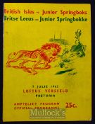 Scarce 1962 British Lions v the Junior Springboks Rugby Programme: Very colourful cover for this
