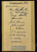 1946/47 Sunderland Football Autographs to include Cliff Whitelum, Ken Willingham, Jackie Robinson