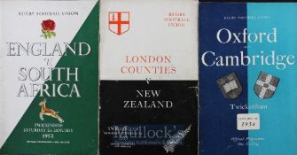 1952/3/4 Trio of Rugby Programmes, England v South Africa 1952, London Counties v New Zealand 1953 &