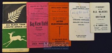 1935-1973 NZ Tour Itineraries/Fixture Cards (5): Some signs of pocket wear and age but lovely