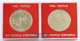 Wales Triple Triple Crown and Grand Slam Medals 1978 (2): Pair of identical medals in plastic