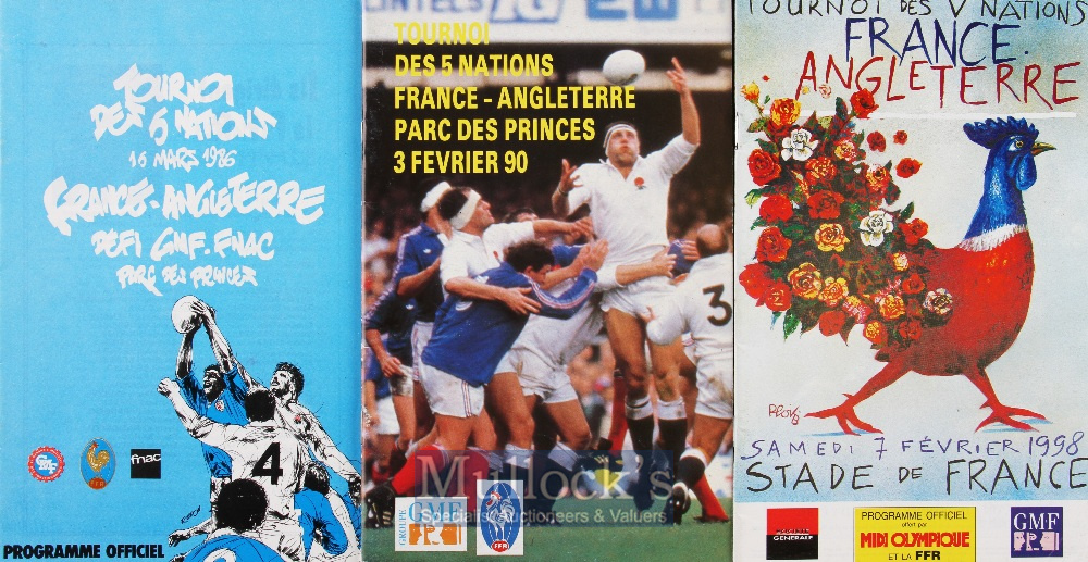 France Homes Rugby Programmes v England (3): Issues for the matches at Paris from 1986, 1990 and