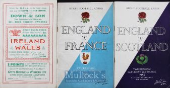 1953 Five Nations Trio of Rugby Programmes (3): In good or very good condition, the St Helen’s,