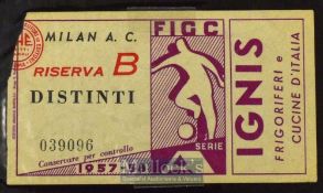 1957/58 European Cup semi-final AC Milan v Manchester Utd reserve ~B~ match ticket.