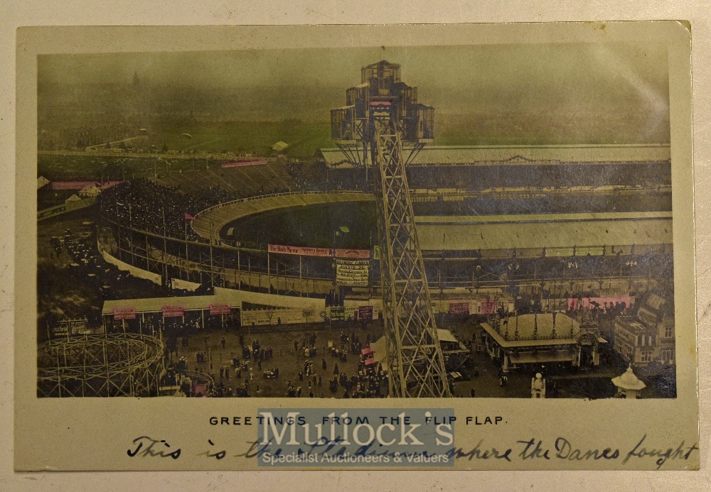 1908 Olympic Games Postcard depicts the stadium, ~greetings from the flip flap~, sent from a