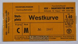 1959/60 Pre-season friendly match ticket Hamburg SV v Manchester Utd 12 August 1959 at the Volkspark
