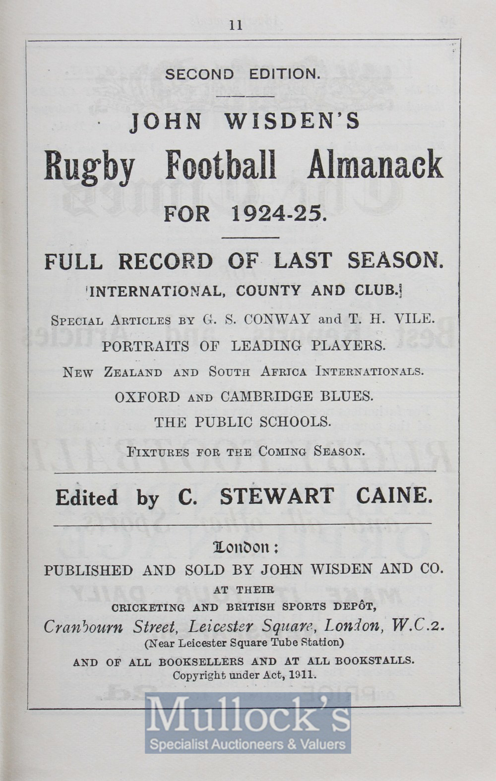 Scarce Wisden’s Rugby Football Almanack 1924-5: Much sought-after second of only three editions of