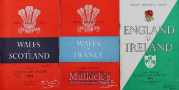 1954 Five Nations Treble of Rugby Programmes (3): England v Ireland, back cover and spine rip closed