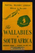 1953 South Africa v Australia, Rugby Programme, Durban, 3rd Test: Another most striking cover for