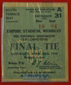 1948 FA Cup final match ticket Manchester Utd v Blackpool south terrace seat. Good.